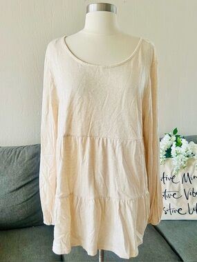 LC Lauren Conrad Cream Tiered Long Sleeve Top